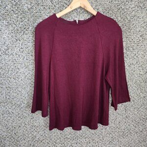 W5 Anthropologie Top Womens Large Burgundy Scoop Neck Zip Blouse Casual Ladies